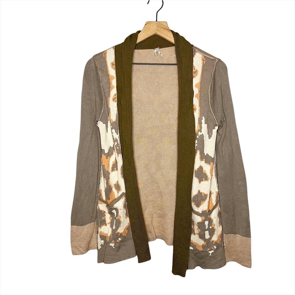 BKE Buckle Animal Print Raw Hem Open Cardigan Sweater S FLAW